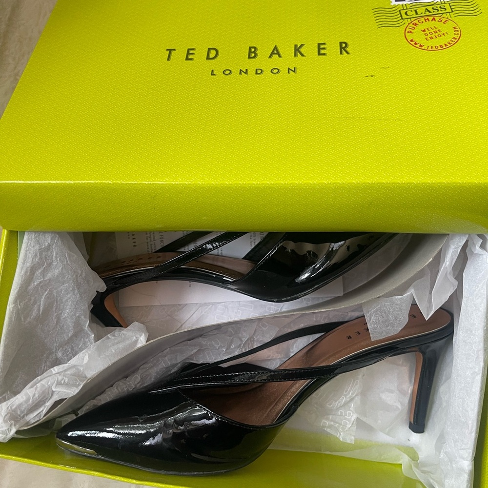Ted Baker Black Patent Slingback Pointed-Toe Heels